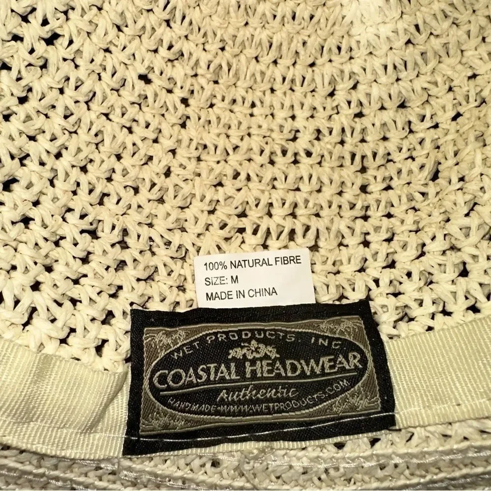 WET Coastal Headwear Wide Brim Straw Sun Hat with Bead Accents  handmade sz M
